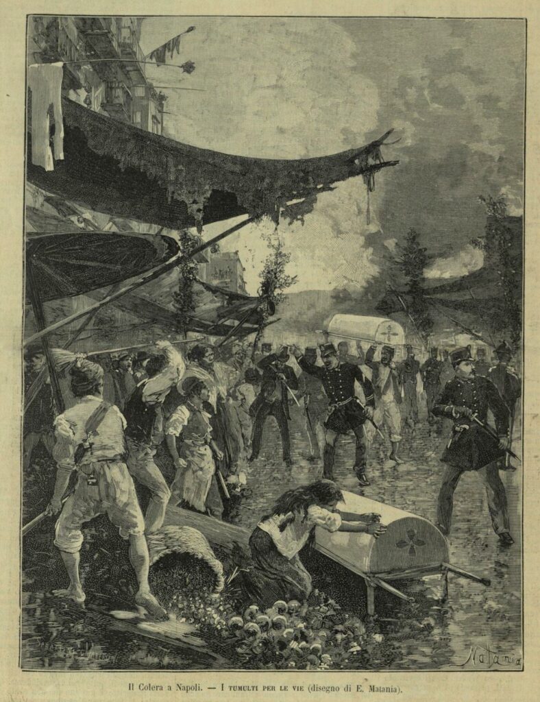 Il colera a Napoli, tumulti per le vie, da L'Illustrazione italiana, 21 set. 1884